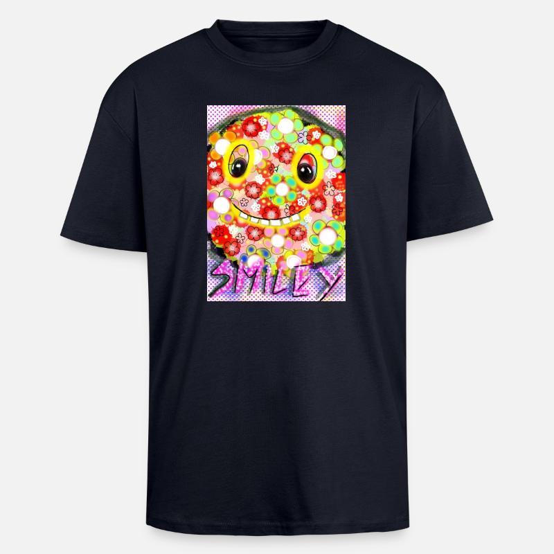 Bunte Pixel-Silhouette mit Smile - Oversized Heavyweight Unisex T-Shirt - French Navy