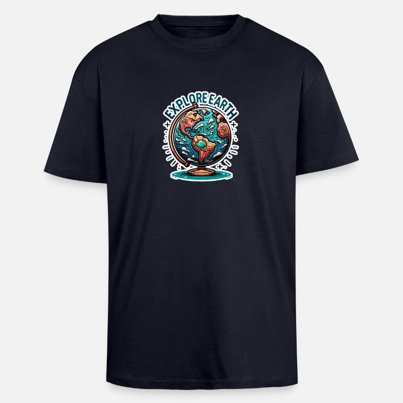 Explore Earth - Erde Illustration - Unisex Oversized Heavyweight T-shirt - french navy