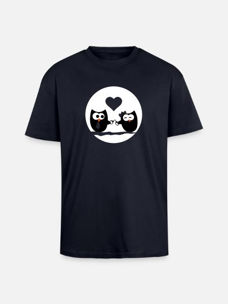 Hiboux dans l'amour - T-shirt unisexe oversize épais - bleu marine