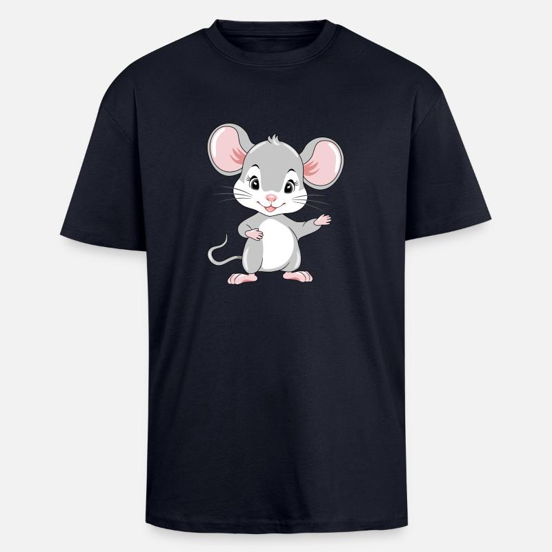 Accueillant bébé souris mignon - T-shirt unisexe oversize épais - bleu marine