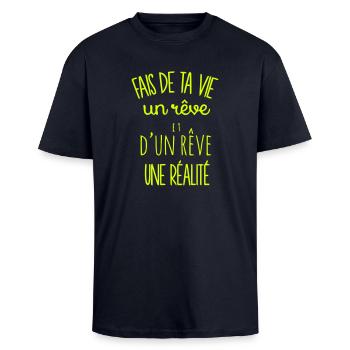 citation bonheur - T-shirt unisexe oversize épais - bleu marine - Devant - Alina (178cm) & Michal (187cm)