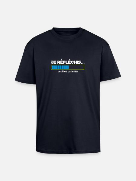 JE Réfléchis,drôle,citations,humour,formes - T-shirt unisexe oversize épais - bleu marine