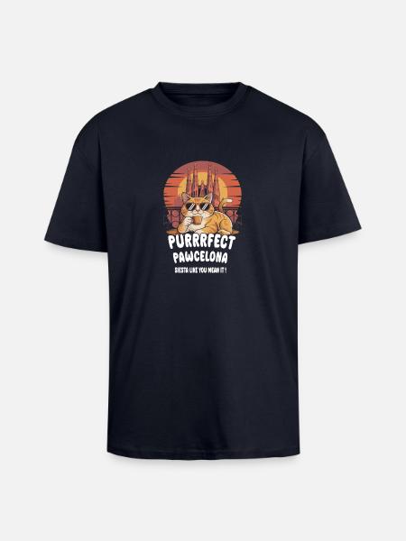 Pawcelona Barcelona Cat Design - Unisex Oversized Heavyweight T-shirt - french navy