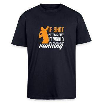 Schot Zetten Lopende Humor Ontwerp - Unisex oversized T-shirt van zware kwaliteit - navy - Voor - Alina (178cm) & Michal (187cm)