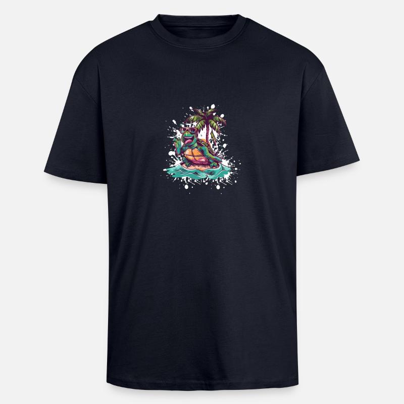 Turtle Island Palm Tree - Unisex Oversized Heavyweight T-shirt - french navy