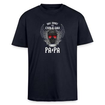 Papa Coole Sau - Oversized Heavyweight Unisex T-Shirt - French Navy - Vorne - Alina (178cm) & Michal (187cm)