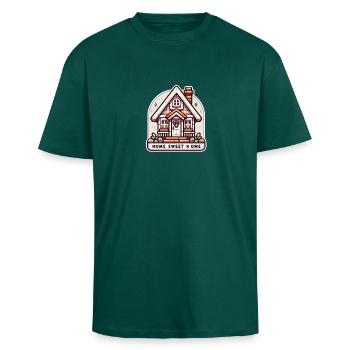 Home Sweet Home - House Illustration - Unisex Oversized Heavyweight T-shirt - hunter green - Front - Alina (178cm) & Michal (187cm)