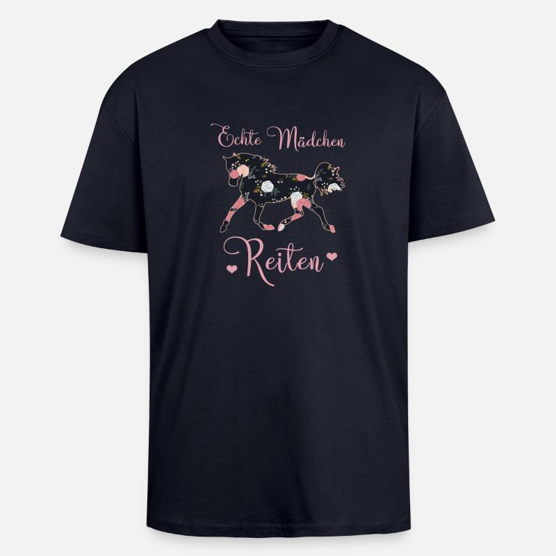 Echte Mädchen Reiten Pferde Geschenkidee - Oversized Heavyweight Unisex T-Shirt - French Navy