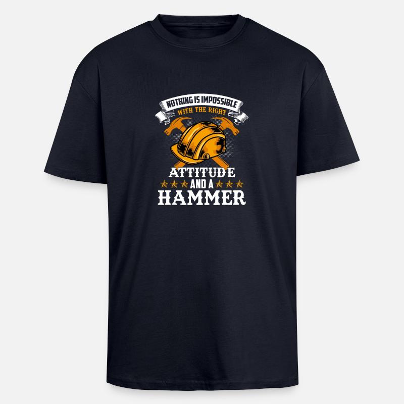 construction worker hammer - Oversized Heavyweight Unisex T-Shirt - French Navy