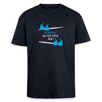Adulte - sarcasme - LOL - Présent - Drôle - T-shirt unisexe oversize épais - bleu marine - Devant - Alina (178cm) & Michal (187cm)