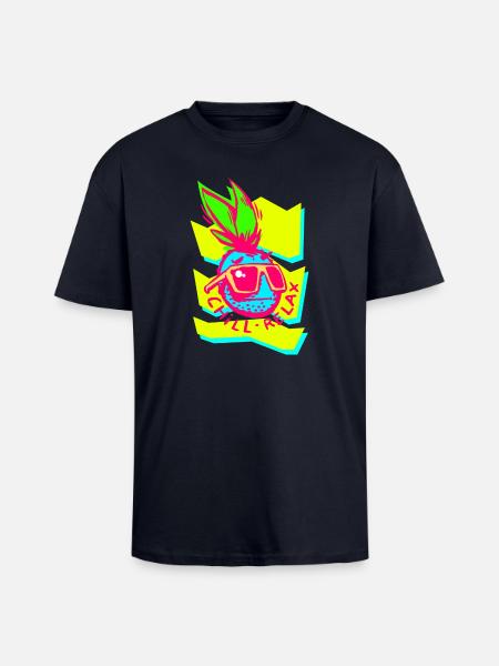 Neon Ananas Chill Relax Grafik - Oversized Heavyweight Unisex T-Shirt - French Navy