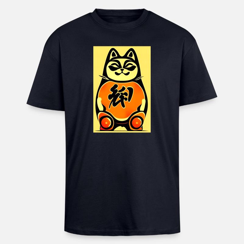 Maneki neko 4 - Oversized Heavyweight Unisex T-Shirt - French Navy