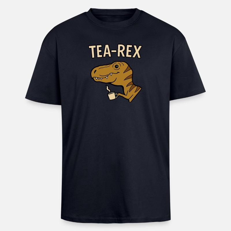 Tea Rex Dinosaur with Cup - Unisex Oversized Heavyweight T-shirt - french navy