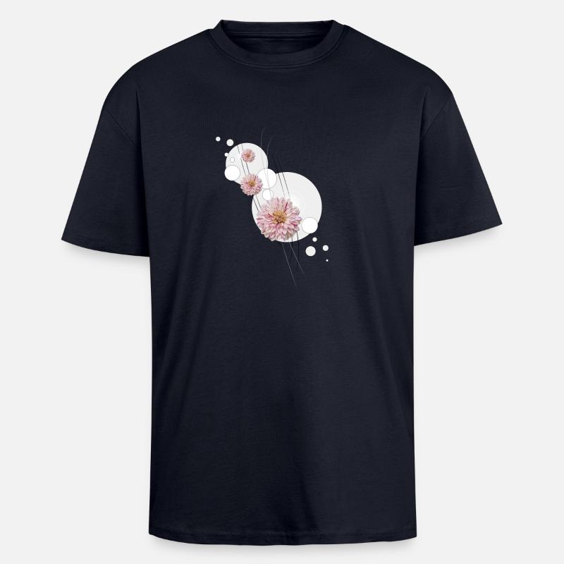 Dahlia fleurit gris - T-shirt unisexe oversize épais - bleu marine