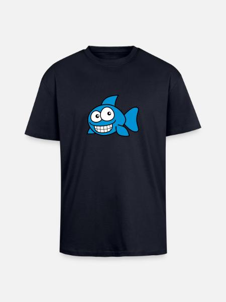 grin_fish_3c - Oversized Heavyweight Unisex T-Shirt - French Navy