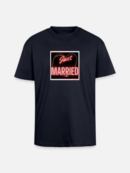 JUST MARRIED,VIVE LES MARIES,EVJF,SAINT VALENTIN - T-shirt unisexe oversize épais - bleu marine
