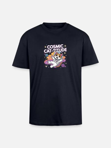 Cosmic Cat-titude – Intergalactic Cat Power - Unisex Oversized Heavyweight T-shirt - french navy