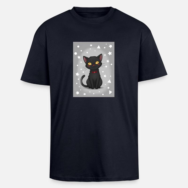 Chaton de dessin animé mignon - T-shirt unisexe oversize épais - bleu marine
