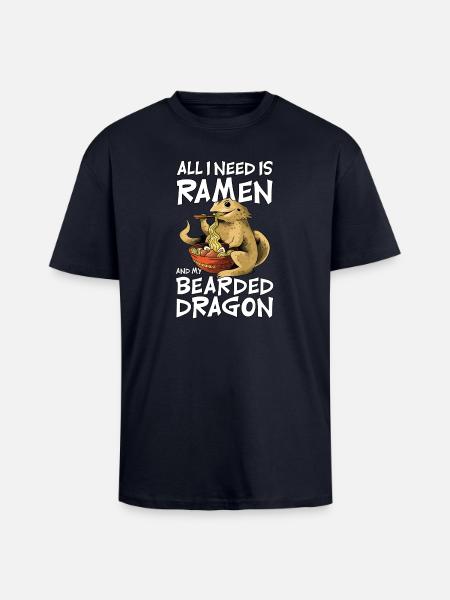 Bearded Dragon Eating Ramen Noodles Bearded Dragon Owner - Unisex Oversized Heavyweight T-shirt - french navy