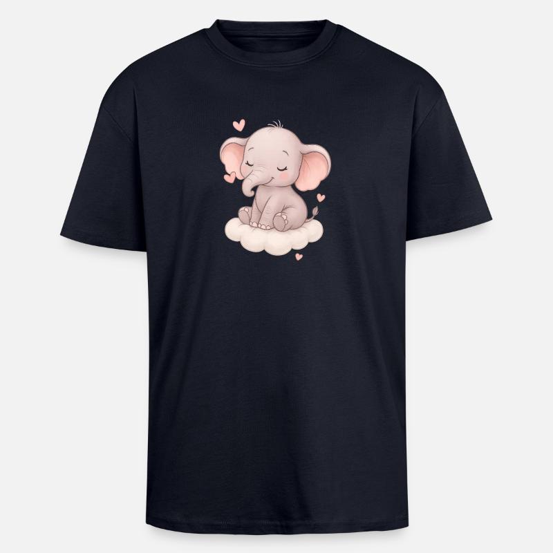 Mignon bébé éléphant - T-shirt unisexe oversize épais - bleu marine
