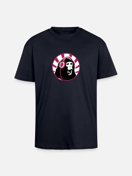 Monkey with Headphones - Oversized Heavyweight Unisex T-Shirt - French Navy