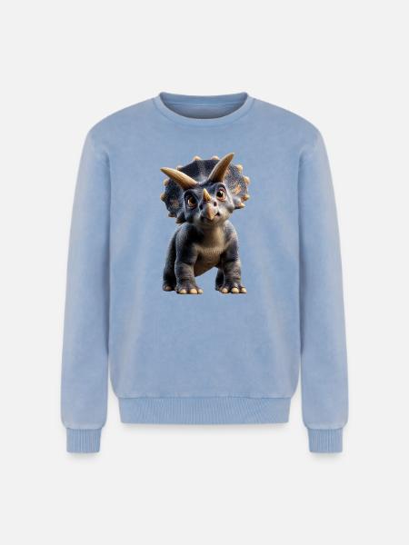 Triceratops Dinosaur Dinos Triceratops Dino - Relaxed Unisex Premium Acid Washed Sweatshirt - acid washed blue