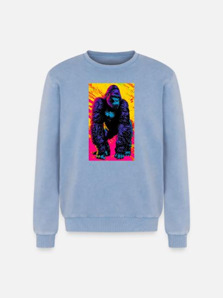 gorille - Sweatshirt unisexe Premium acid-wash en coton - bleu délavé acide