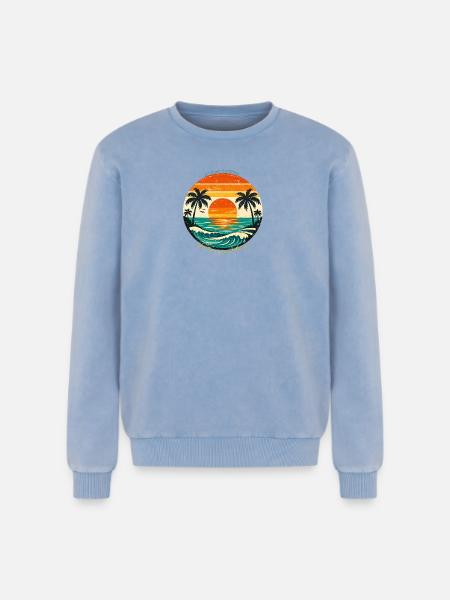Endless Summer: Sea, Sun & Vibes - Relaxed Unisex Premium Acid Washed Sweatshirt - acid washed blue