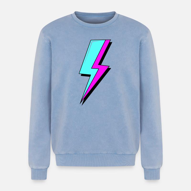Psychedelic Neon Lightning - Relaxed Unisex Premium Acid Washed Sweatshirt - acid washed blue