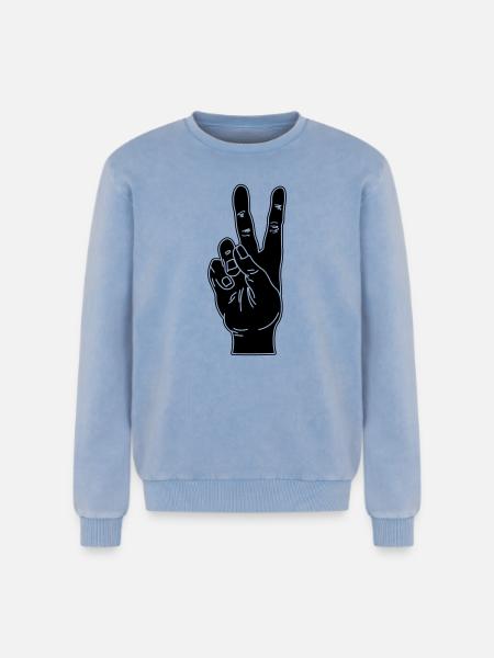 Black hand gesture peace - Relaxed Unisex Premium Acid Washed Sweatshirt - acid washed blue