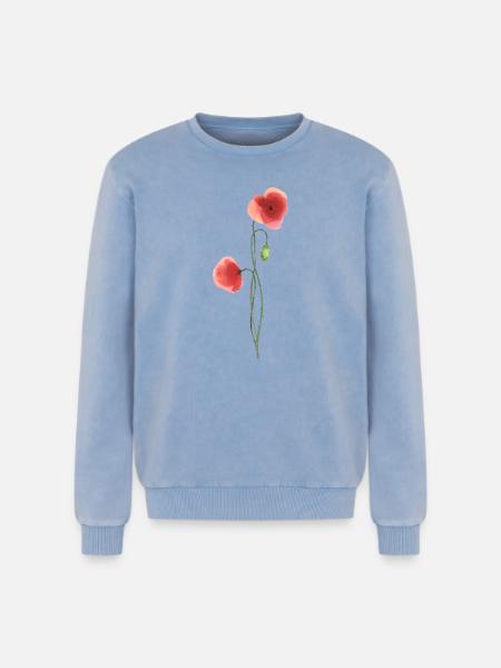 Blume: roter Mohn - Relaxed Unisex Premium Acid-Washed Sweatshirt - Blau Acid Wash