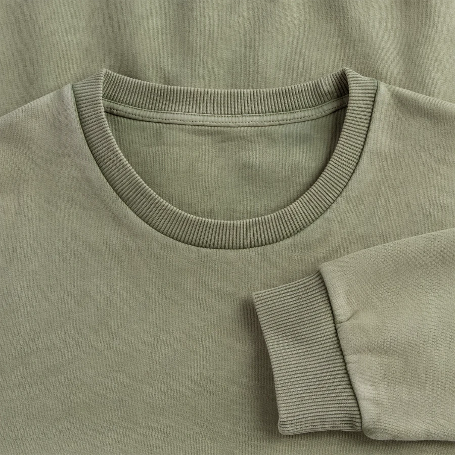 Bern badge on a relaxed unisex premium acid washed sweatshirt, acid washed green, neck label
