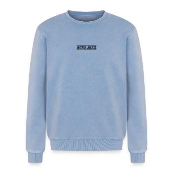Acid Jazz - Relaxed Unisex Premium Acid-Washed Sweatshirt - Blau Acid Wash - Vorne - AI Model Female 172 dark (172cm) & AI Model Male 178 light (178cm)