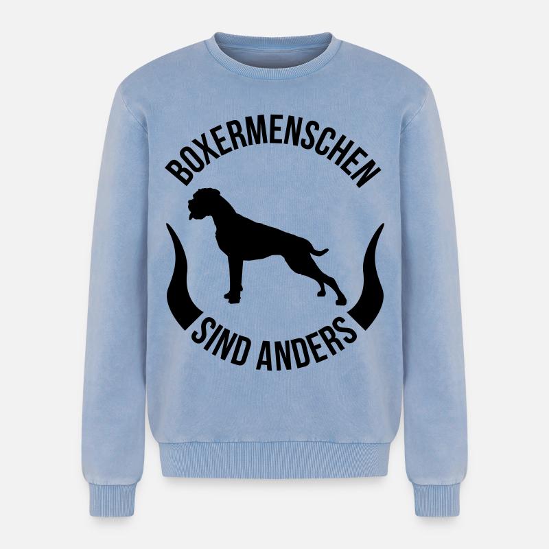 Boxermenschen sind anders - Relaxed Unisex Premium Acid-Washed Sweatshirt - Blau Acid Wash