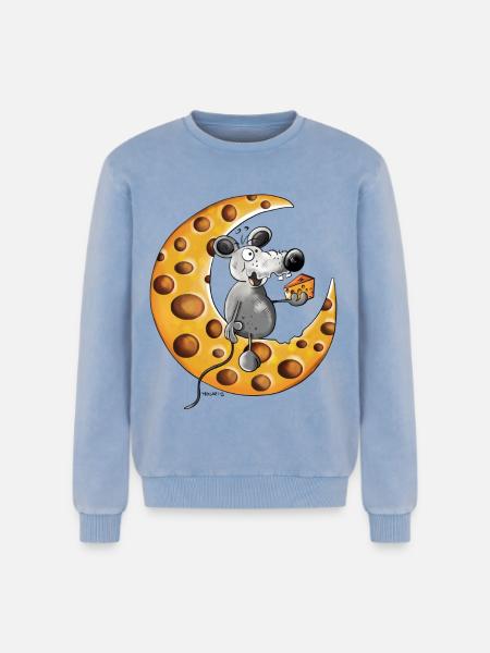 The Mouse Love Cheese - Relaxed Unisex Premium Acid Washed Sweatshirt - acid washed blue
