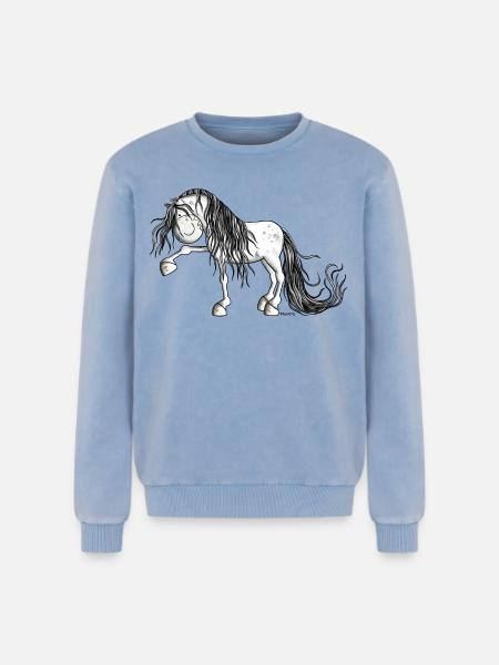 Andalusian Horse - Relaxed Unisex Premium Acid Washed Sweatshirt - acid washed blue