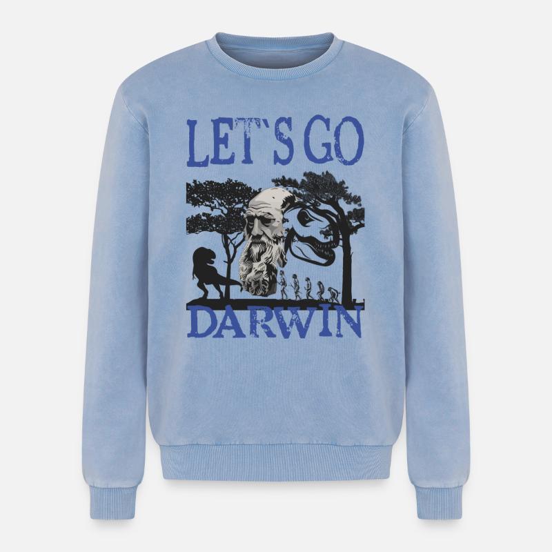 Charles Darwin Evolution textile gift idea - Relaxed Unisex Premium Acid Washed Sweatshirt - acid washed blue