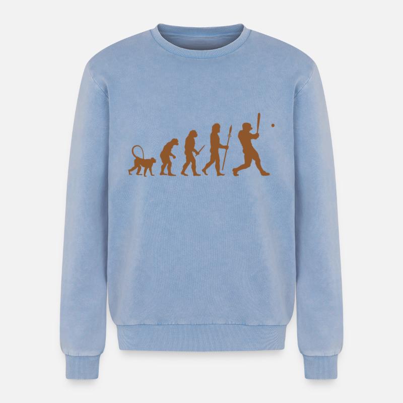 Baseball Evolution - Relaxed Unisex Premium Acid-Washed Sweatshirt - Blau Acid Wash