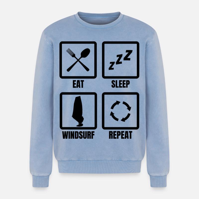 Windsurfer Routine - Relaxed Unisex Premium Acid Washed Sweatshirt - acid washed blue