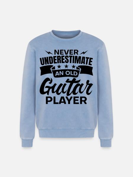 Old Guitarist - Relaxed Unisex Premium Acid Washed Sweatshirt - acid washed blue