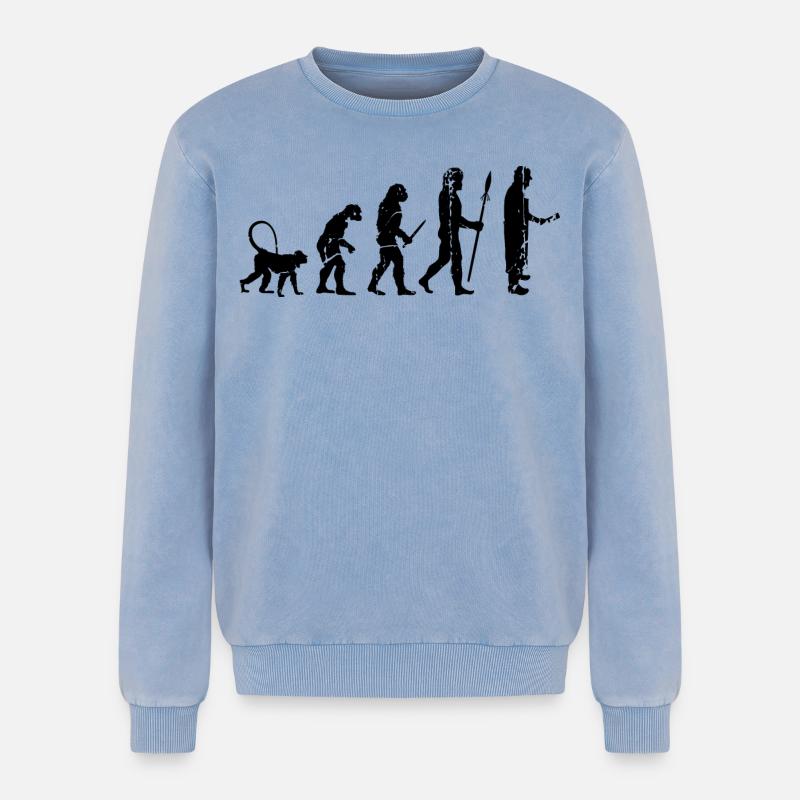 Évolution de Fleischer - Sweatshirt unisexe Premium acid-wash en coton - bleu délavé acide