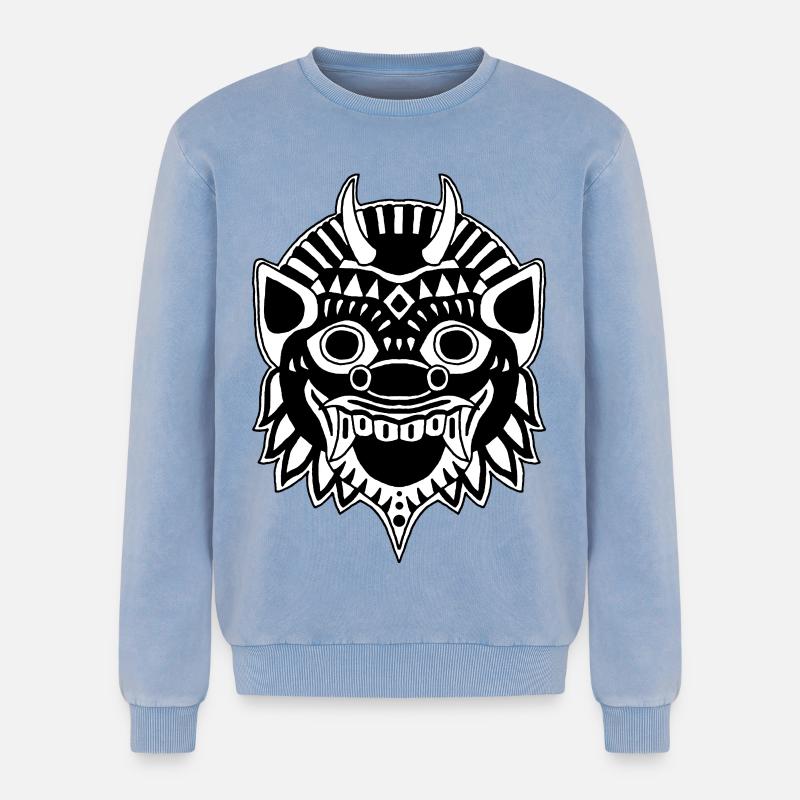 Drache oder Dämon? - Relaxed Unisex Premium Acid-Washed Sweatshirt - Blau Acid Wash