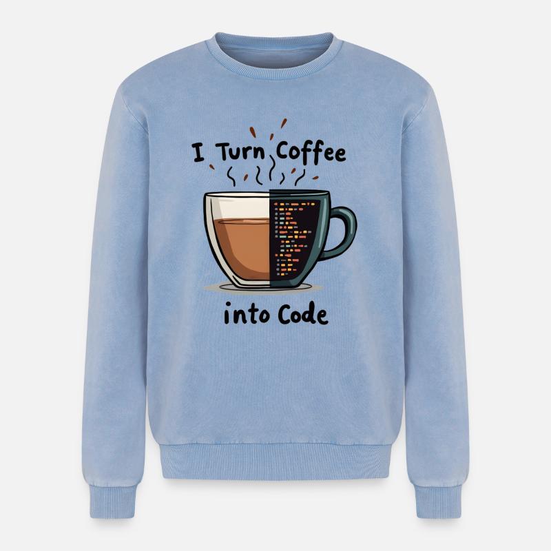 Coffee into Code - Relaxed Unisex Premium Acid Washed Sweatshirt - acid washed blue