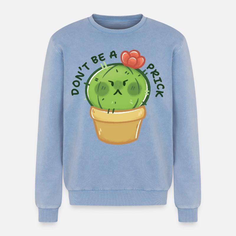 Grumpy Kaktus mit Botschaft - Relaxed Unisex Premium Acid-Washed Sweatshirt - Blau Acid Wash