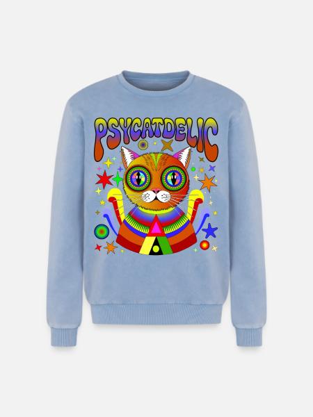 PSYCATDELIC - Relaxed Unisex Premium Acid Washed Sweatshirt - acid washed blue