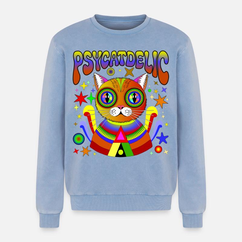 PSYCATDELIC - Relaxed Unisex Premium Acid-Washed Sweatshirt - Blau Acid Wash