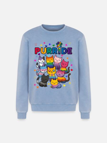 Purride LGBT Cats - Relaxed Unisex Premium Acid Washed Sweatshirt - acid washed blue