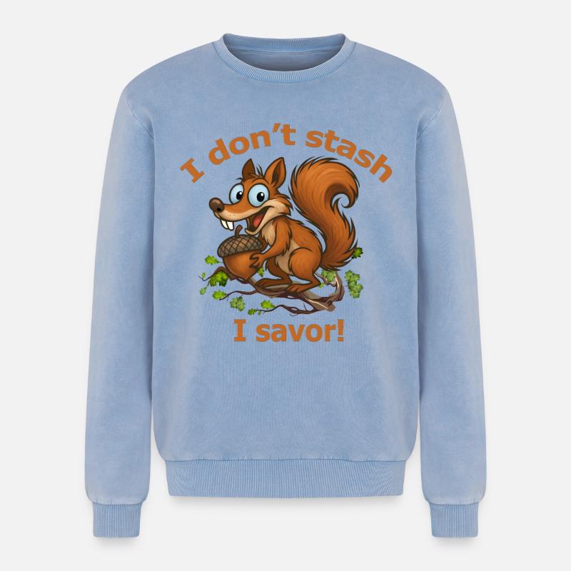 Verspieltes Eichhörnchen mit Eichel-Design - Relaxed Unisex Premium Acid-Washed Sweatshirt - Blau Acid Wash