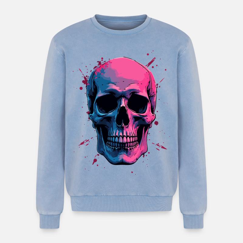 Neon Skull - Relaxed Unisex Premium Acid Washed Sweatshirt - acid washed blue