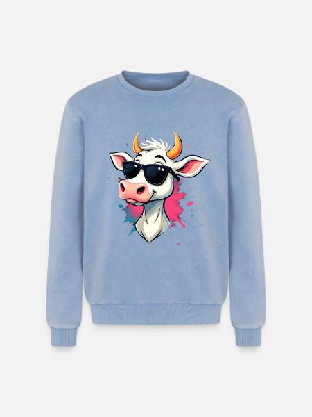Chilling with sunglasses cow - Relaxed Unisex Premium Acid Washed Sweatshirt - acid washed blue